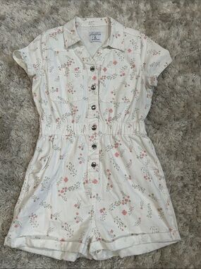 Celebrity Pink Cream Romper with Pink Floral Print